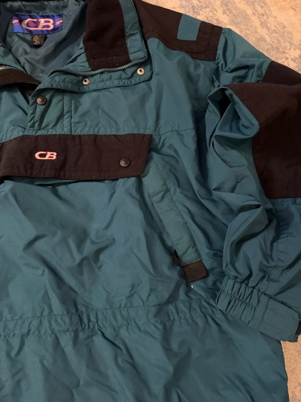 Vintage CB Sports Anorak Jacket XXXL Green Black Pullover Hooded - Picture 8 of 12
